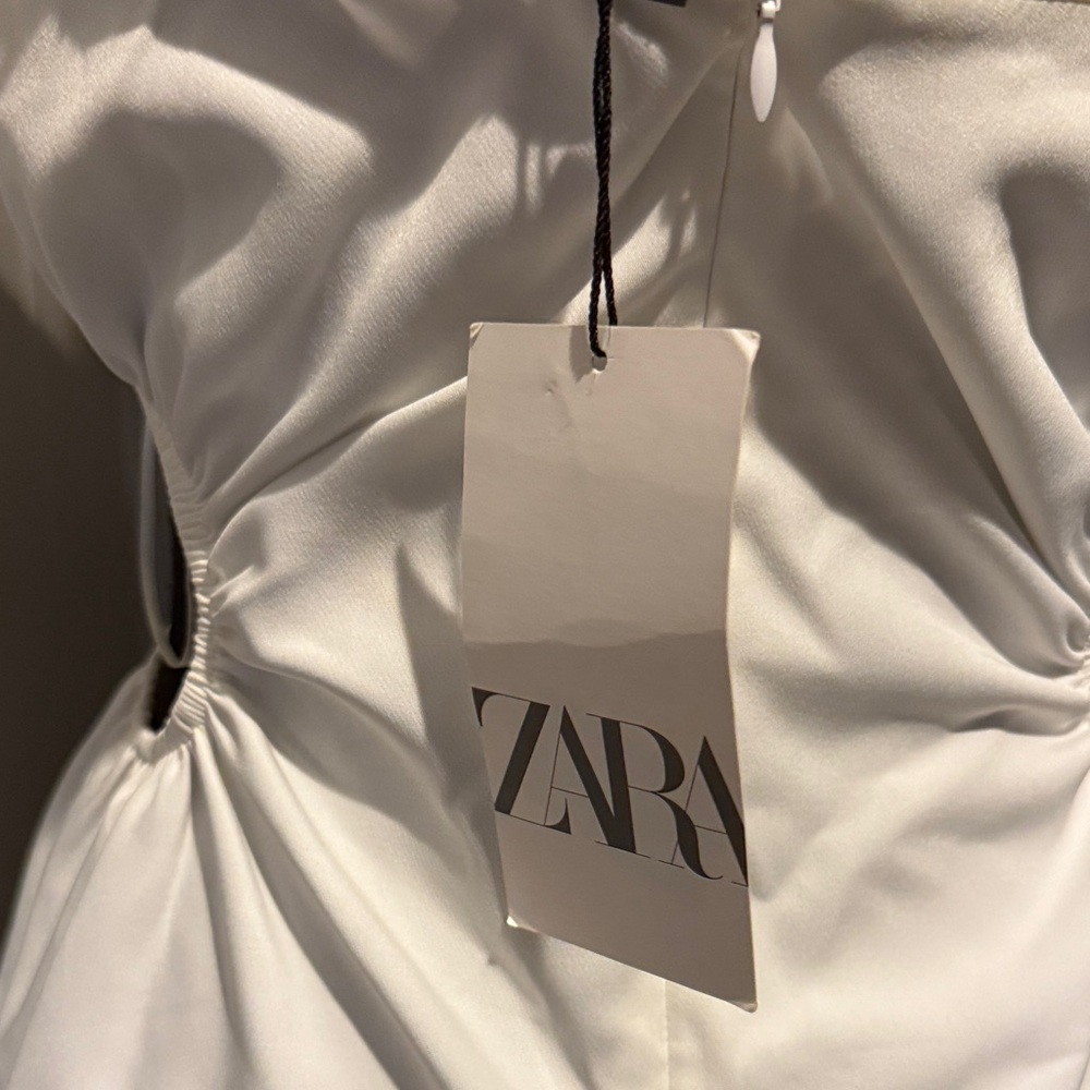 B36 Zara Women’s Medium White One-Shoulder Mini Dress with Dual Thin Straps - Picture 3 of 8